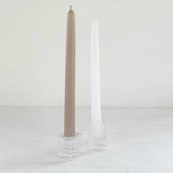 Ribbed Square Glass Candle Holders - Clear Glass